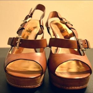 COACH Brown Mary Jo Platform Wedge Sandals